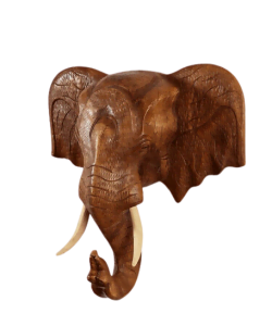 Carved wooden elephant head