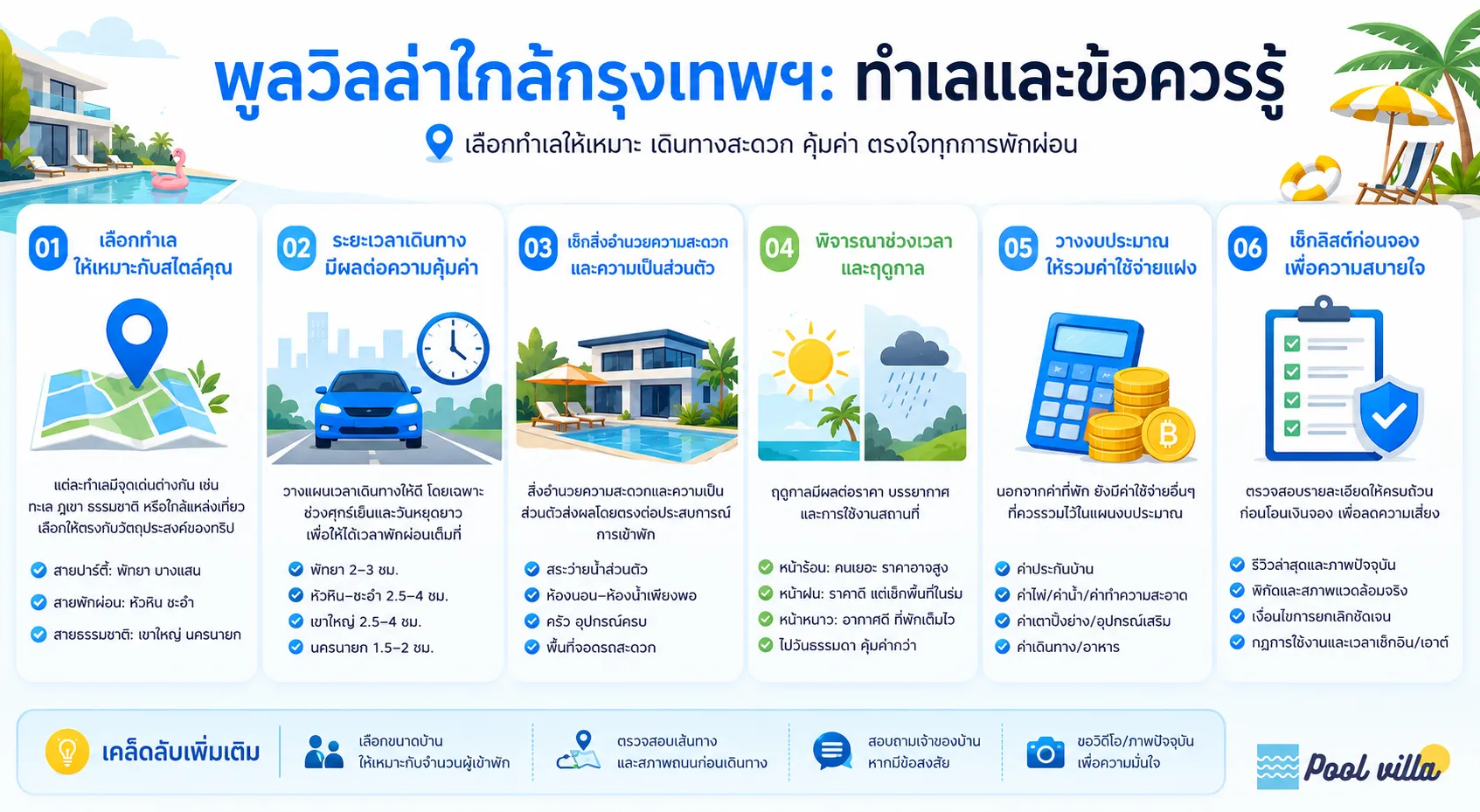 พูลวิลล่าใกล้กรุงเทพฯ เลือกให้คุ้มกว่า รู้ก่อนจองทุกเรื่อง!