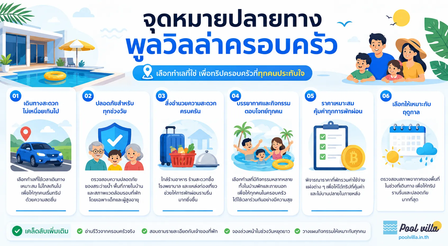 จุดหมายปลายทางพูลวิลล่าในไทยสำหรับครอบครัว ที่ดีที่สุด