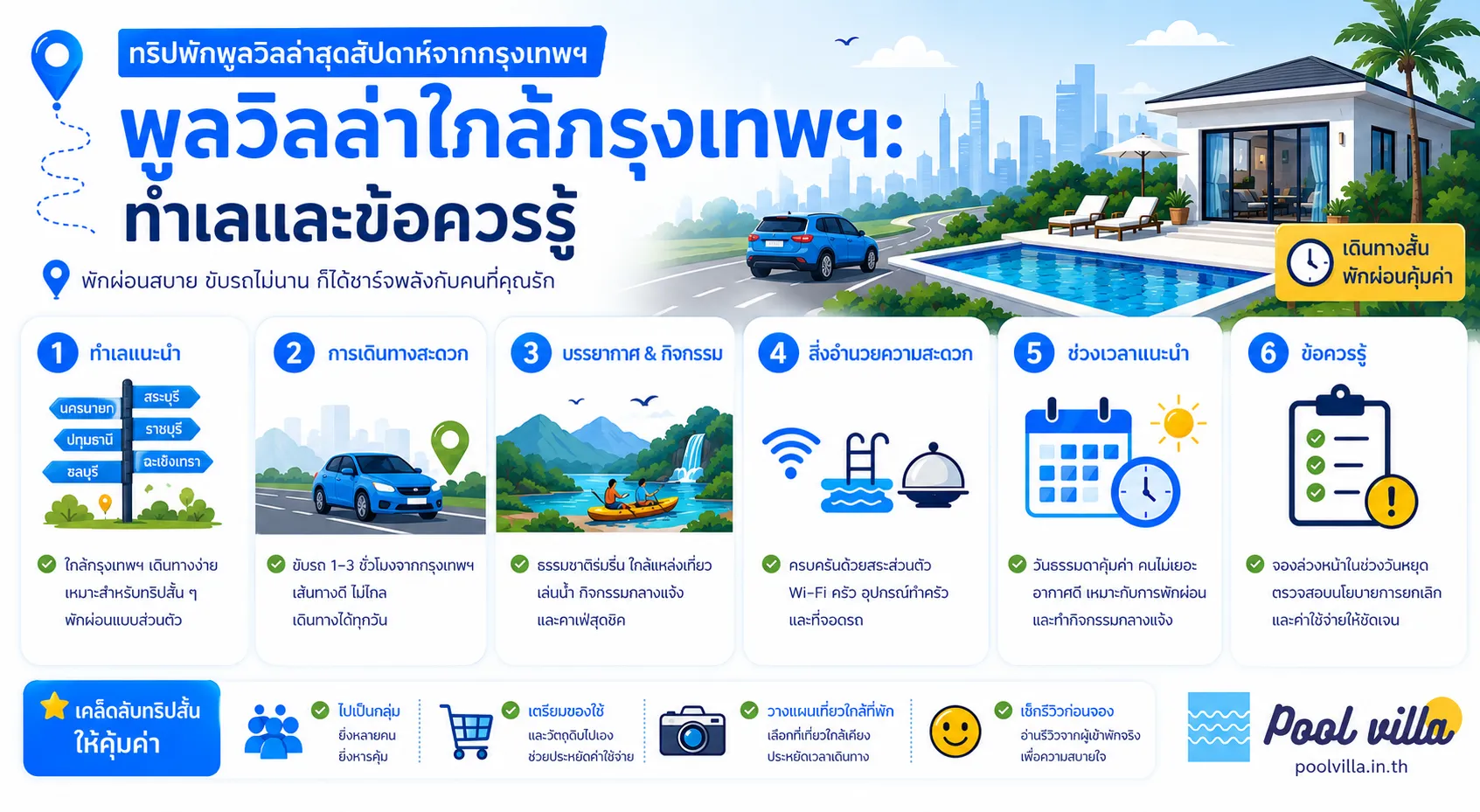 พูลวิลล่าใกล้กรุงเทพฯ สำหรับสุดสัปดาห์: ทริปพักผ่อนสมบูรณ์