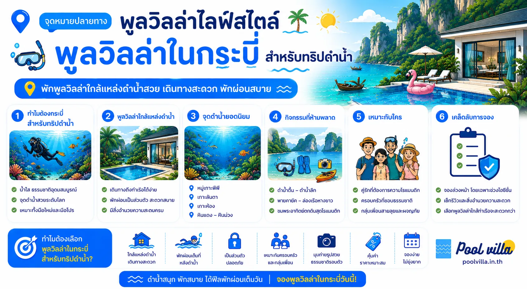 พูลวิลล่ากระบี่สำหรับดำน้ำ:เพื่อเลือกที่พักทริปดำน้ำในกระบี่