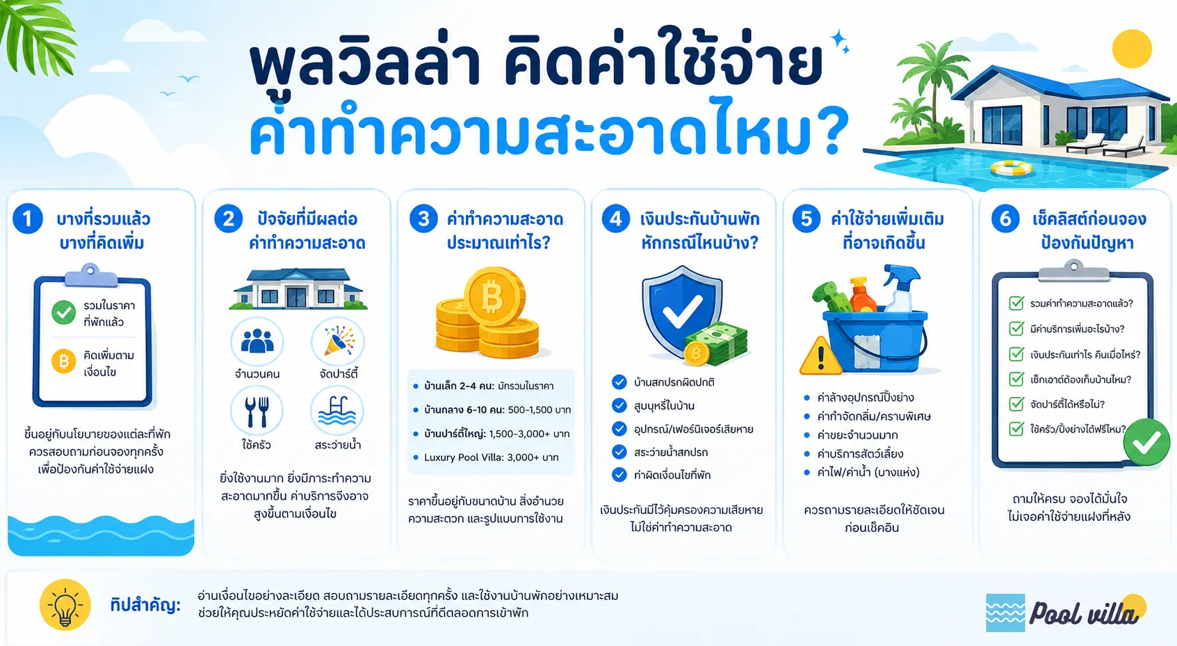 ค่าทำความสะอาดพูลวิลล่า รู้ก่อนจอง ลดเสี่ยงค่าใช้จ่ายแฝงแพง