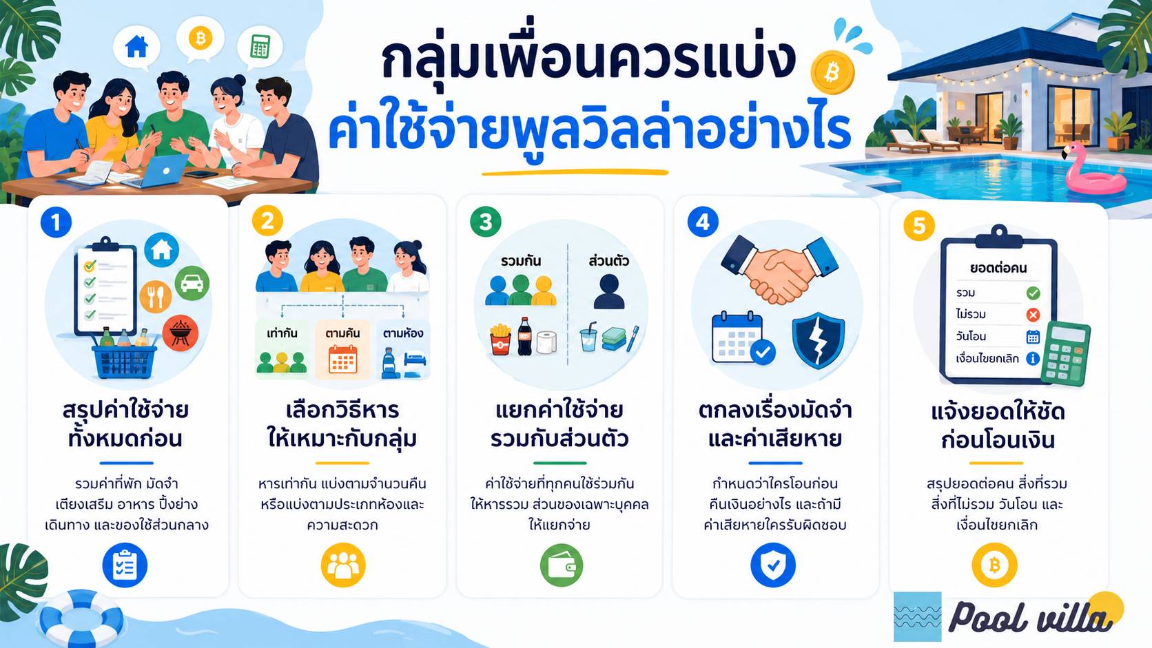 วิธีแบ่งค่าใช้จ่ายพูลวิลล่ากับเพื่อน