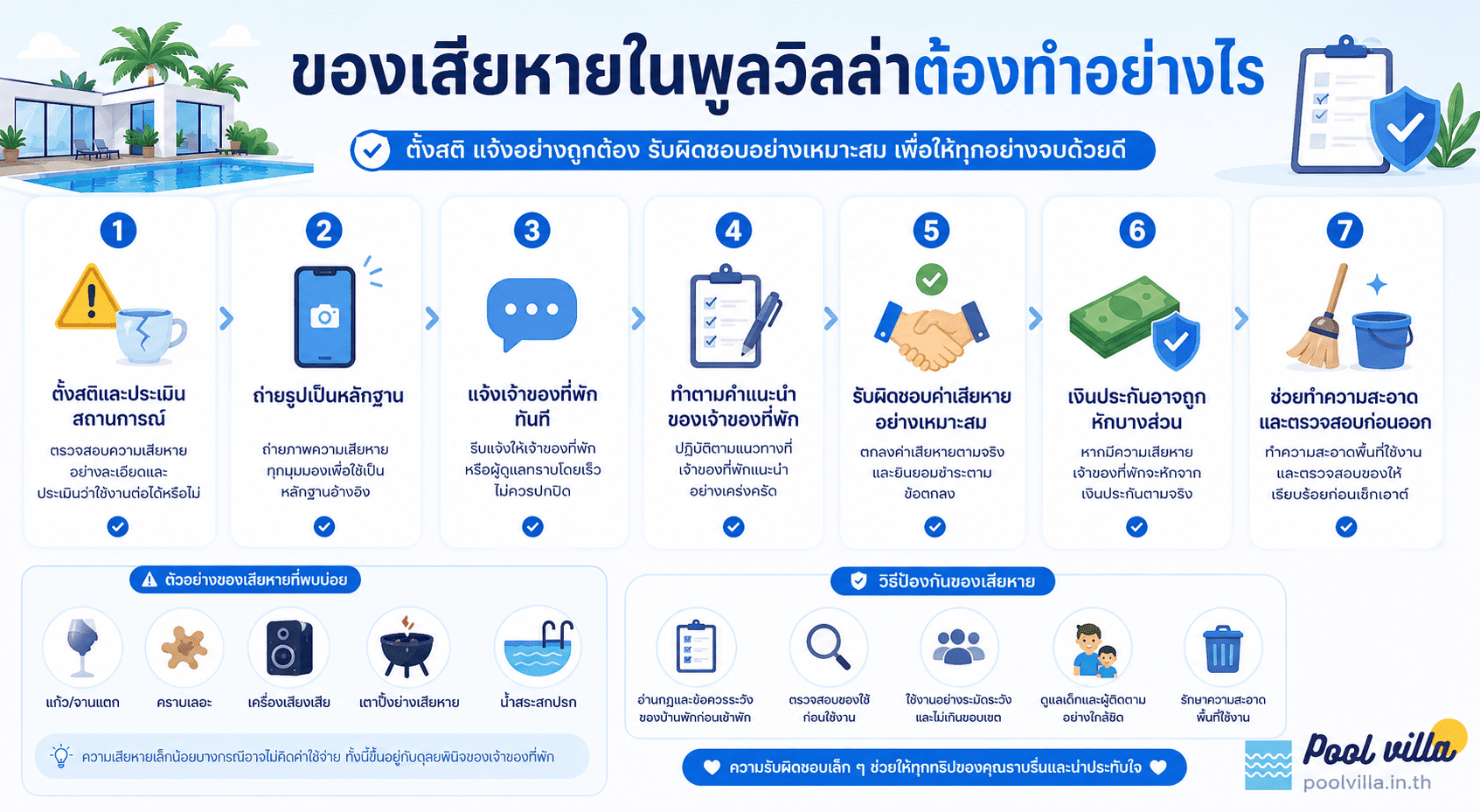 ของเสียหายในพูลวิลล่าต้องทำอย่างไร ใครเป็นคนจ่าย
