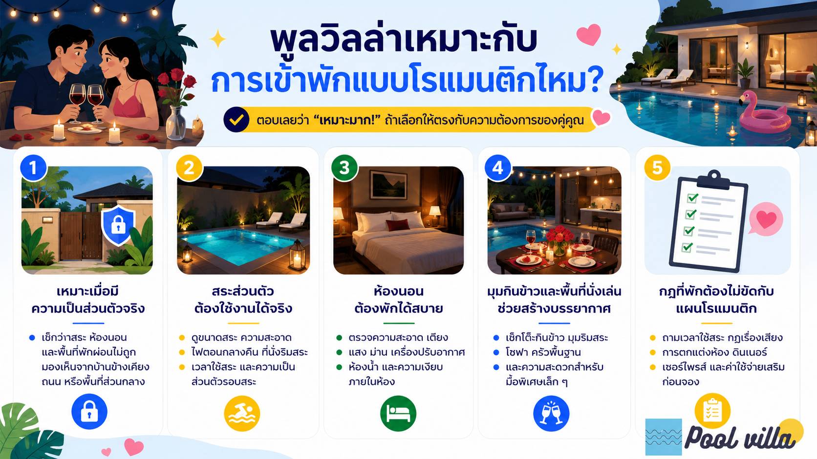 พูลวิลล่าเหมาะกับการเข้าพักแบบโรแมนติกไหม / พูลวิลล่าโรแมนติกสำหรับคู่รัก