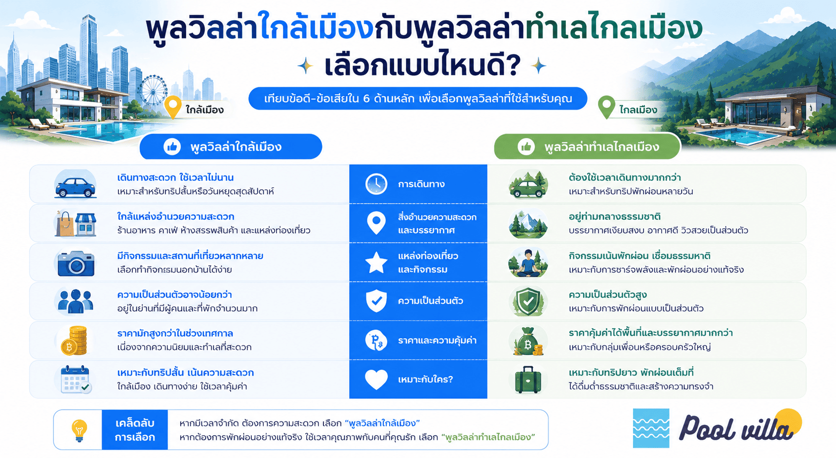 พูลวิลล่าใกล้เมืองกับพูลวิลล่าทำเลไกลเมือง เลือกแบบไหนดี?