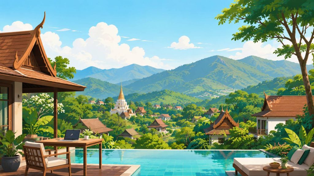 ภูเขา ต้นไม้ เมืองเก่า และบรรยากาศสงบแบบภาคเหนือ เชียงใหม่