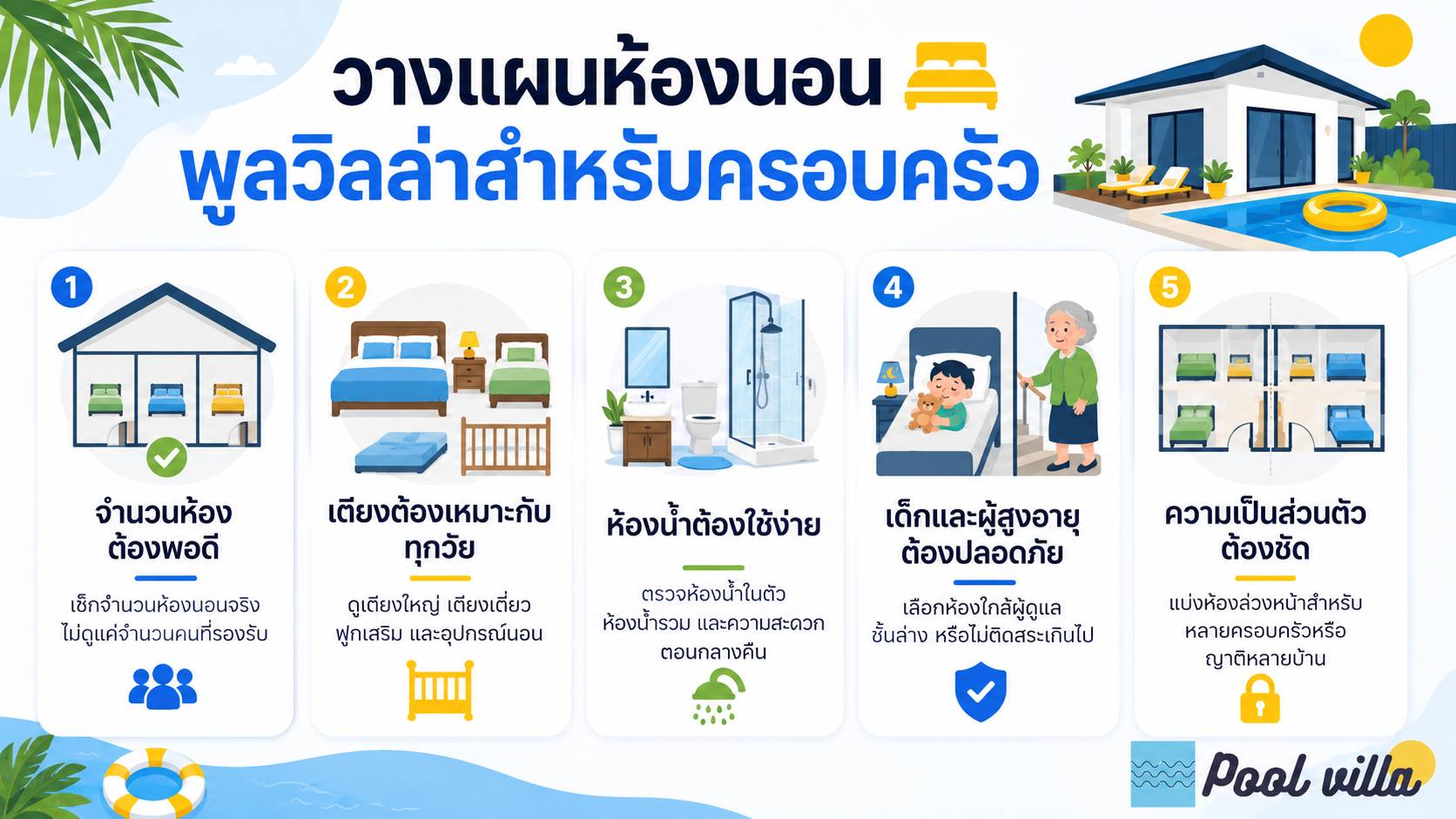 วางแผนห้องนอนพูลวิลล่าสำหรับครอบครัว / การวางแผนห้องนอนพูลวิลล่าสำหรับครอบครัว