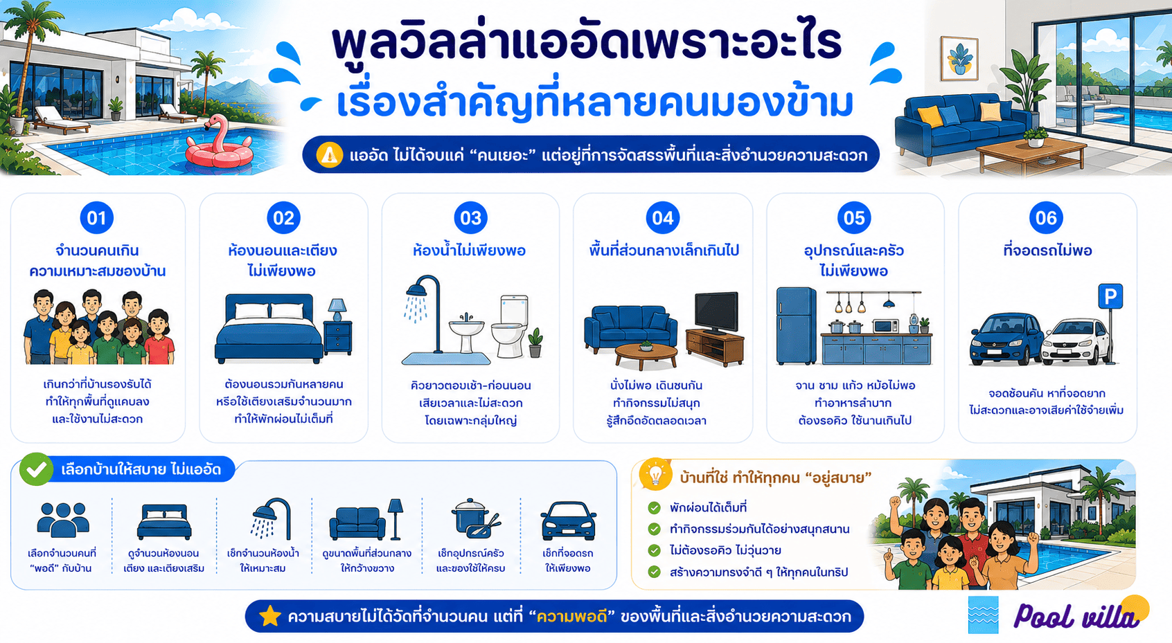 สาเหตุที่พูลวิลล่าแออัด เรื่องสำคัญที่ควรรู้ก่อนจอง