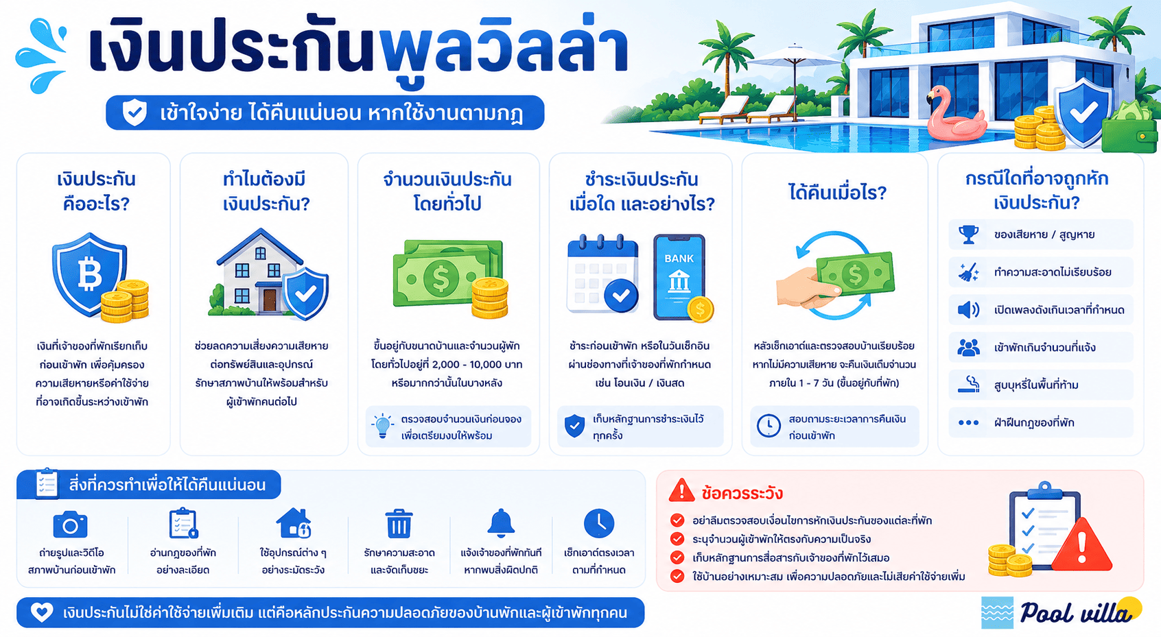 เงินประกันพูลวิลล่าคืออะไร ได้คืนไหม และต้องระวังอะไร