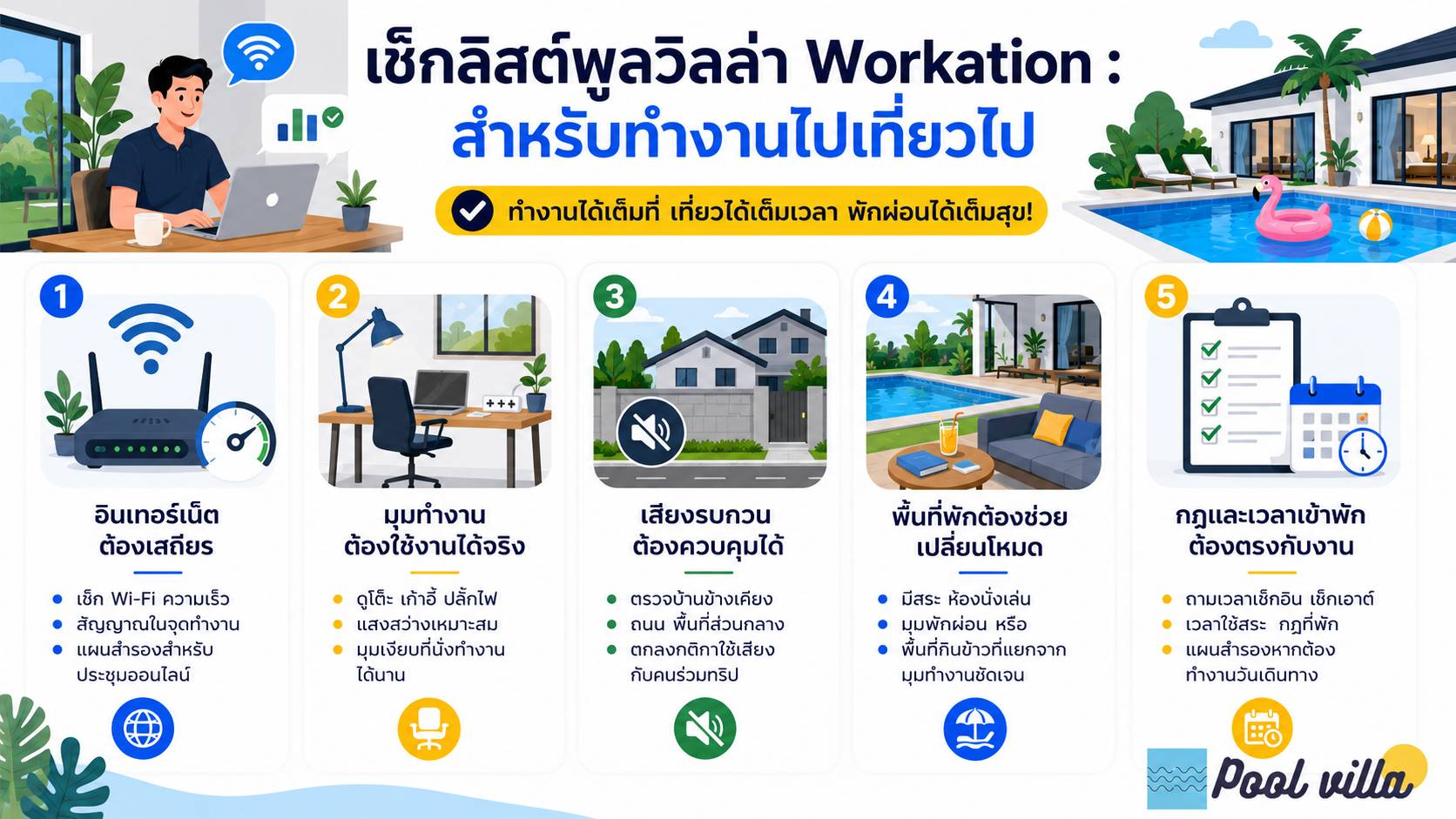 เช็กลิสต์พูลวิลล่า Workation - สำหรับทำงานไปเที่ยวไป