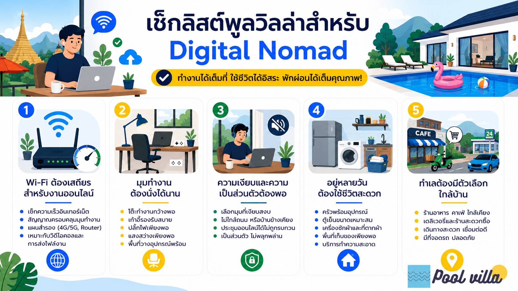 เช็กลิสต์พูลวิลล่าสำหรับ Digital Nomad