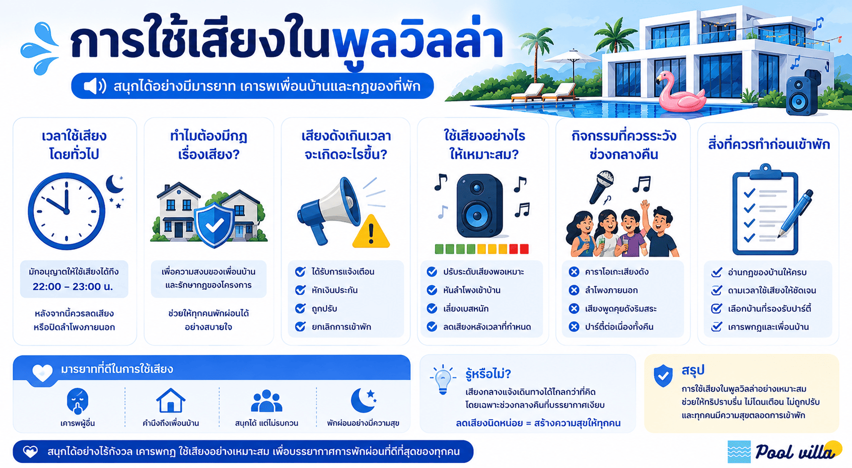 เปิดเพลงในพูลวิลล่าได้ถึงกี่โมง กฎเรื่องเสียงที่ควรรู้